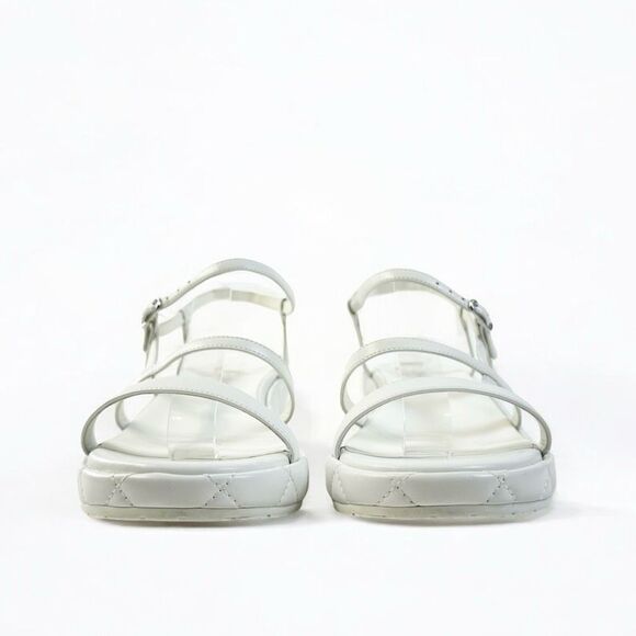 CHANEL 2023 White Quilted Leather Sandal Size 39 Open Toe Slingback Platform - Picture 8 of 15